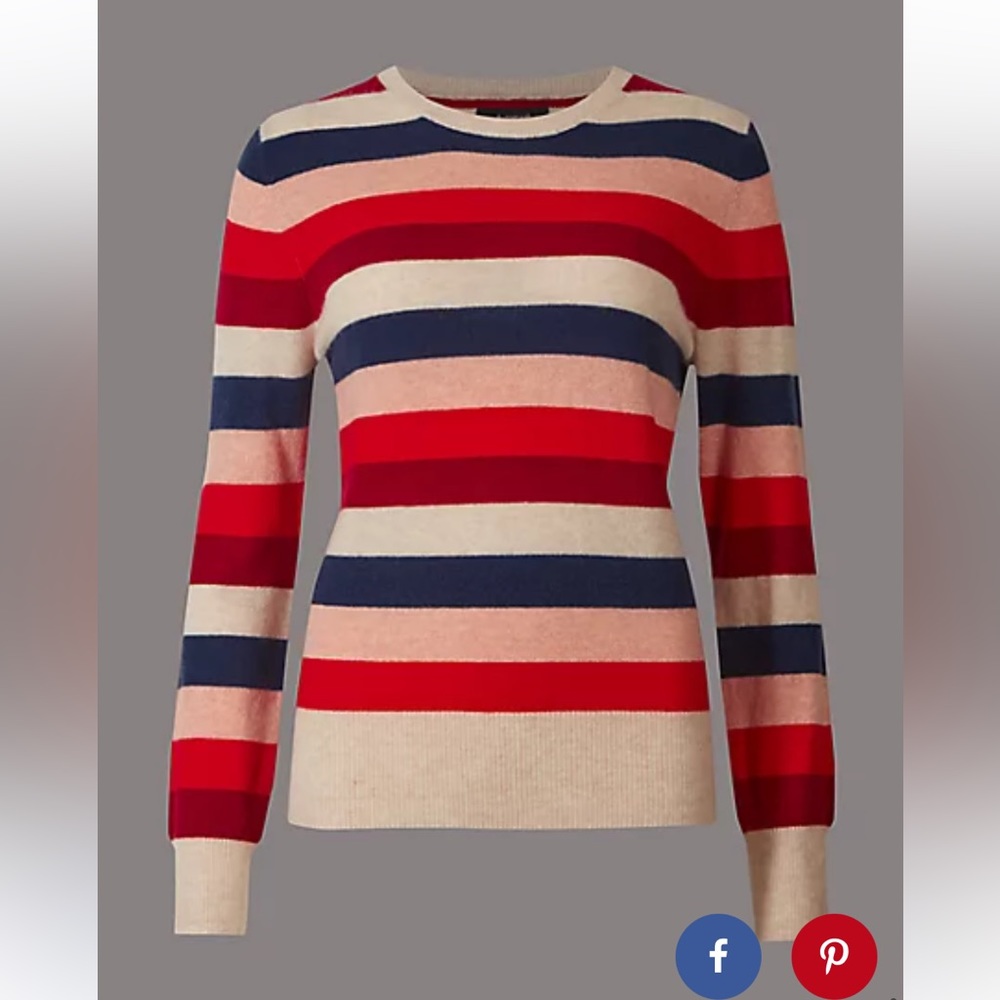 Autograph Pure Cashmere Striped Round
Neck uk size 18 euro 46